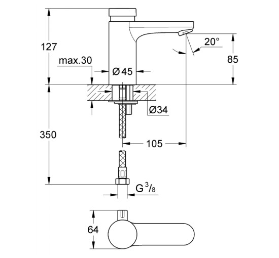 Смеситель для умывальника Grohe Eurosmart Cosmopolitan T (36317000)