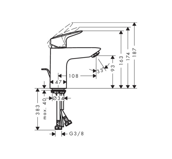 Смеситель Hansgrohe Logis 100 2Flow для умывальника (71105000)