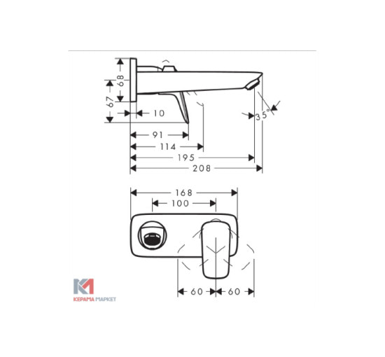 Смеситель Hansgrohe Logis для хромированной раковины со стены: скрытый монтаж/195 мм (71220000)