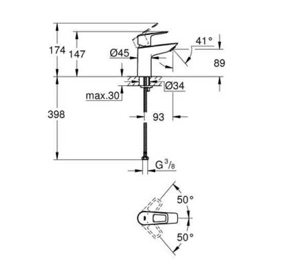 Змішувач для умивальника одноважільний GROHE BauLoop хром латунь 23337001
