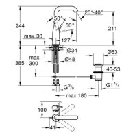 Змішувач для умивальника одноважільний із високим виливом GROHE Essence хром латунь з донним клапаном 32628DC1