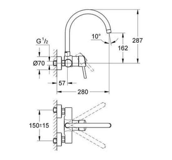 Змішувач одноважільний настінного монтажу GROHE Concetto хром латунь 32667001