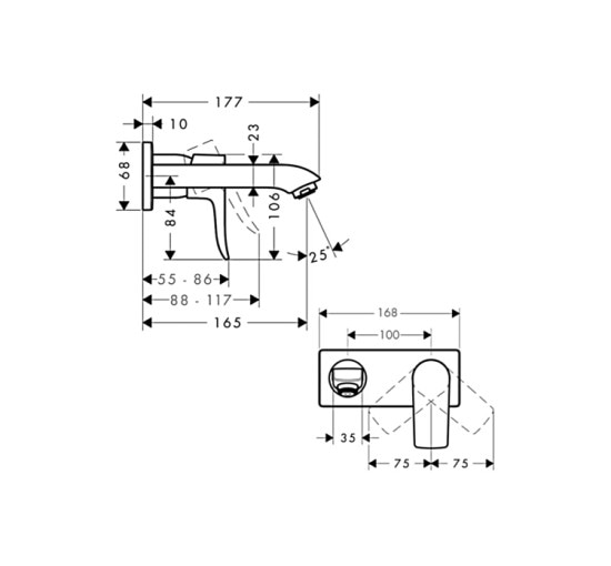 Смеситель Hansgrohe Mertis для раковины со стены хромированный: скрытый монтаж / 165 мм (31085000)