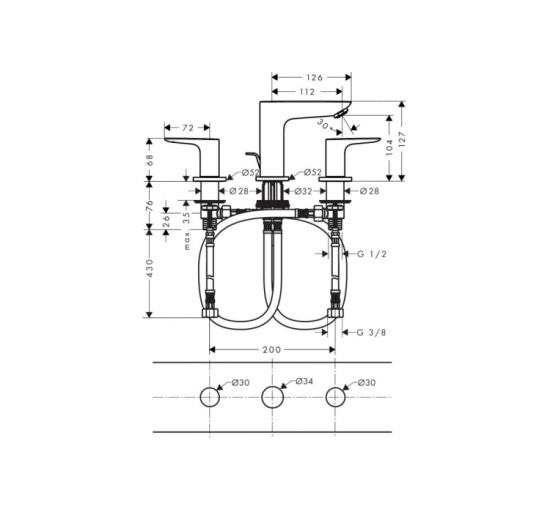 Смеситель Hansgrohe Talis E для умывальника на 3 отверстия Brushed Bronze (71733140)