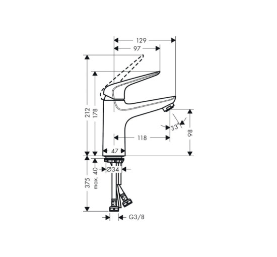 Змішувач Hansgrohe Novus 100 для умивальника LowFlow 3.5 л/хв, з донним клапаном push open (71034000)