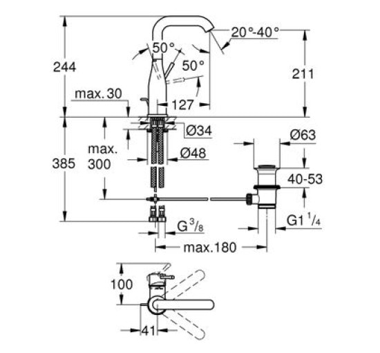 Смеситель для умывальника однорычажный с высоким изливом GROHE Essence золото латунь с донным клапаном 32628GL1