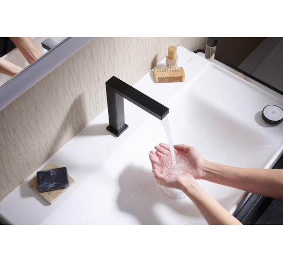 Змішувач hansgrohe Tecturis E CoolStart EcoSmart+ для раковини зі зливним гарнітуром, чорний матовий 73040670