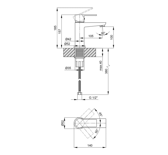 Смеситель для раковины Qtap Ustek 1016107C