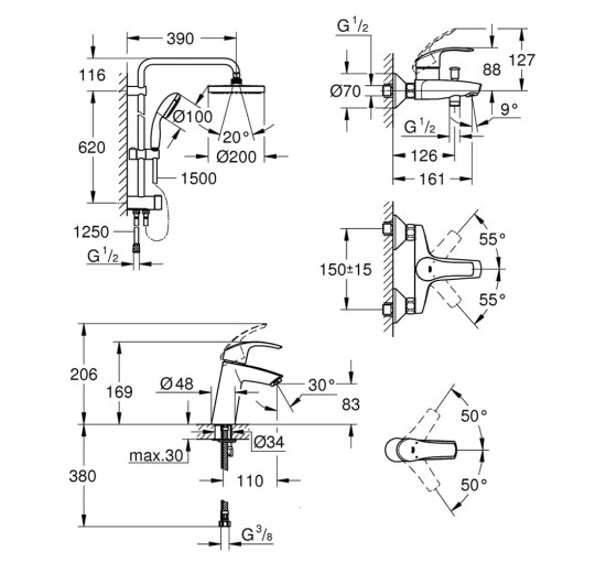 Набор смесителей Grohe Eurosmart 123389M