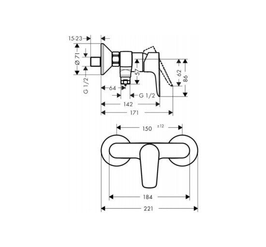 Смеситель Hansgrohe Talis E для душа Polished Gold Optic (71760990)