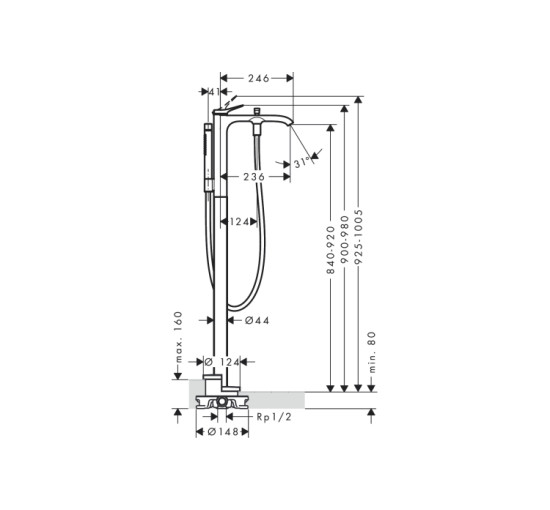 Змішувач Hansgrohe Vivenis для ванни підлоговий Matt Black (75445670)