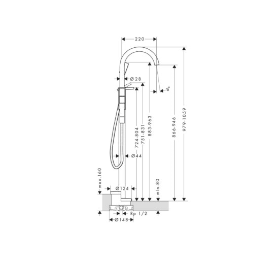 Смеситель Axor One для напольной ванны . Brushed Nickel (48440820)