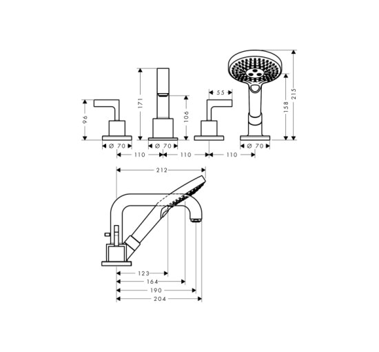 Змішувач Axor Citterio Lever на край ванни на 4 отвори Chrome (39446000)