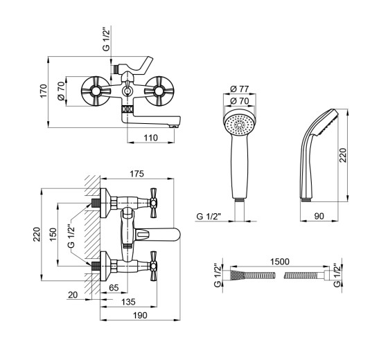 Смеситель для ванны Qtap Liberty ANT 140-2