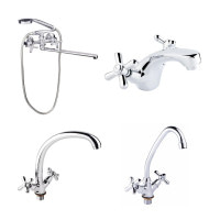 Набір Lidz Dominox (15143+15272-F3+15272F-1+15161): змішувач для ванни довгий вилив, кухонний змішувач, змішувач для умивальника 4 в 1