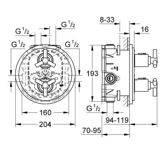 Зовнішня частина термостатичного змішувача для душу Grohe Atrio 19394000 для двох споживачів