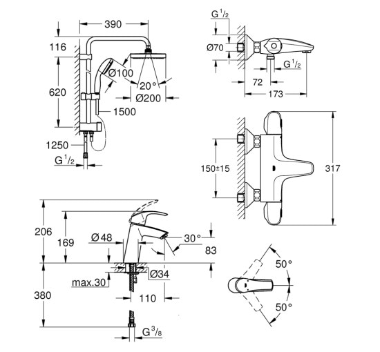 Набор смесителей Grohe Eurosmart 34102TS