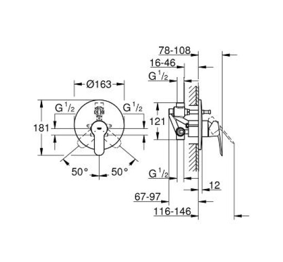 Смеситель для ванны Grohe BauEdge скрытый монтаж (29079000)