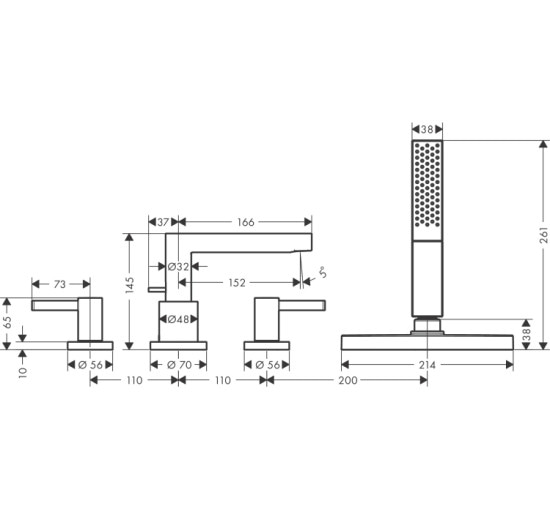 Смеситель Hansgrohe Finoris врезной на край ванны 4 отв с sBox Matt Black (76444670)