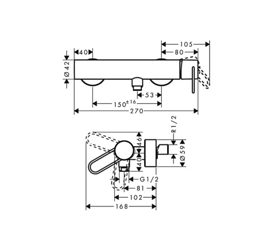 Смеситель Axor Uno для душа, ручка Loop, цвет Brushed Black Chrome 38621340