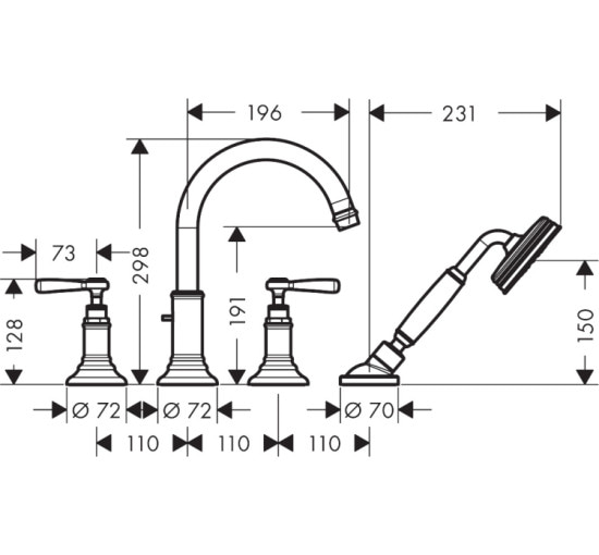 Смеситель Axor Montreux врезной на край ванны Lever на 4 отверстия 16550140 Brushed Bronze