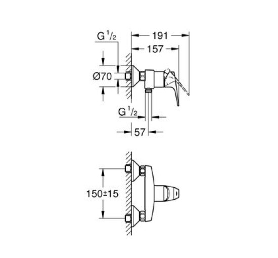 Смеситель для душа однорычажный GROHE BauFlow хром латунь без душевого набора 23755000