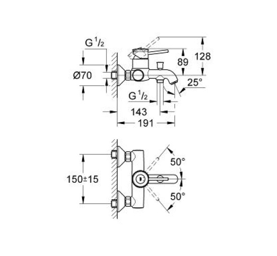 Смеситель для ванны Grohe BauClassic (32865000)