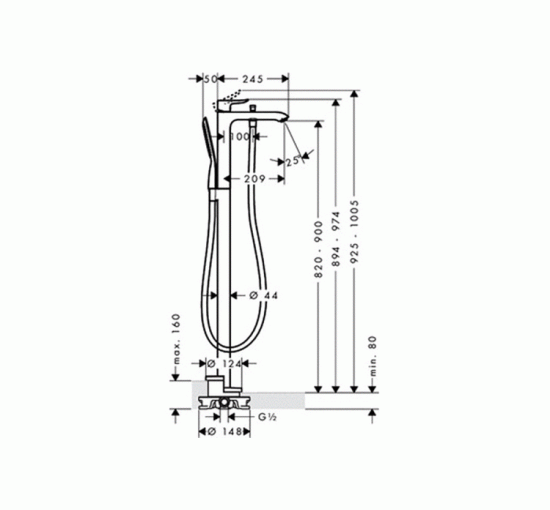 Змішувач Hansgrohe Metris для ванни підлоговий (31471000)