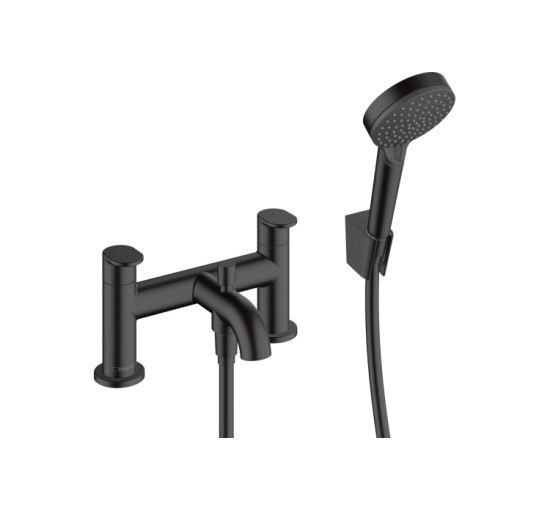 Змішувач Hansgrohe Vernis Blend врізний на край ванни на 2 отвори з душовим комплектом, Matt Black (71461670)