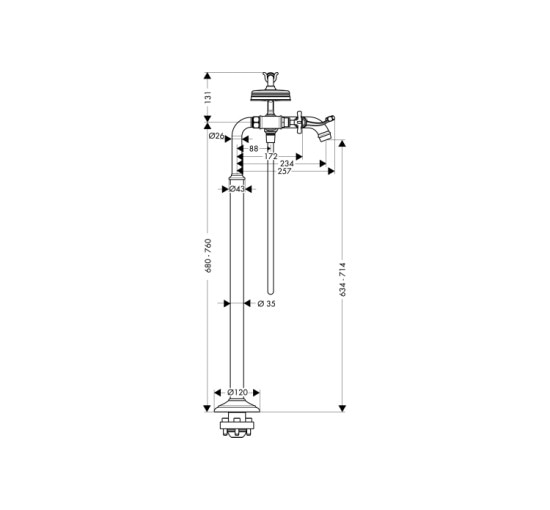 Смеситель Axor Montreux для ванны напольный двухвентельный Cross 16547140 Brushed Bronze