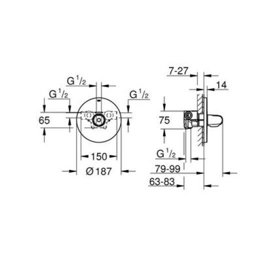 Смеситель встроенный термостатический для душа GROHE Grohtherm 1000 хром латунь 83мм 34573000
