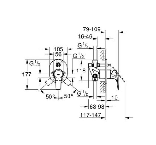 Змішувач прихованого монтажу з перемикачем GROHE BauFlow хром латунь 177x105мм 29045000