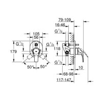 Смеситель скрытого монтажа с переключателем GROHE BauCurve хром латунь 179x105мм 29043000