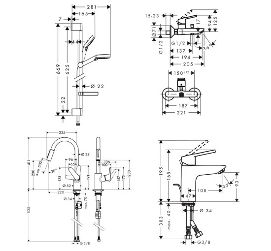 Комплект змішувачів для ванни HANSGROHE LOGIS LOOP хром латунь 71151000+71244000+26553400+31815000 1252019