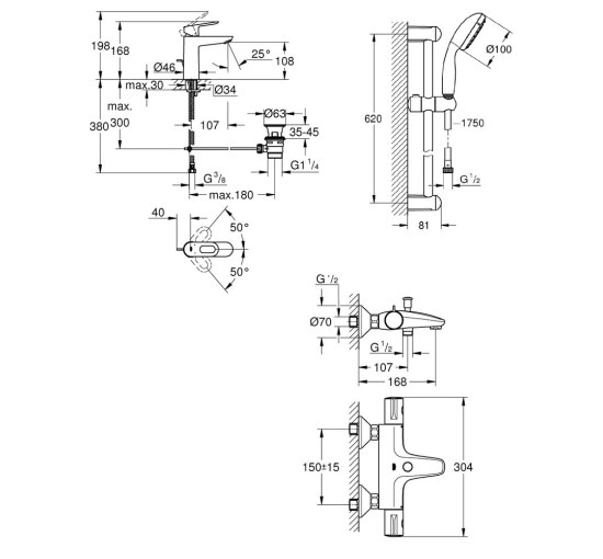 Набор смесителей Grohe Grohtherm 800 + BauLoop 34550TM