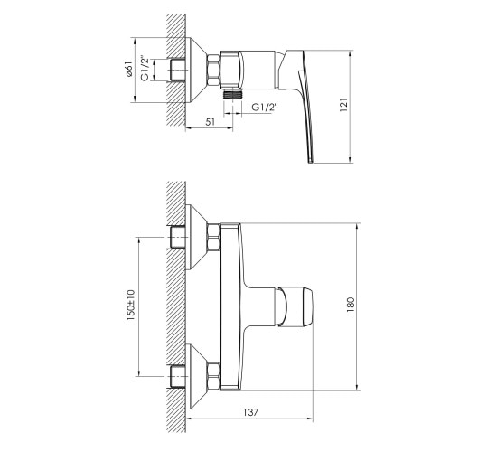 Змішувач для душу Imprese KAMPA хром (15285)