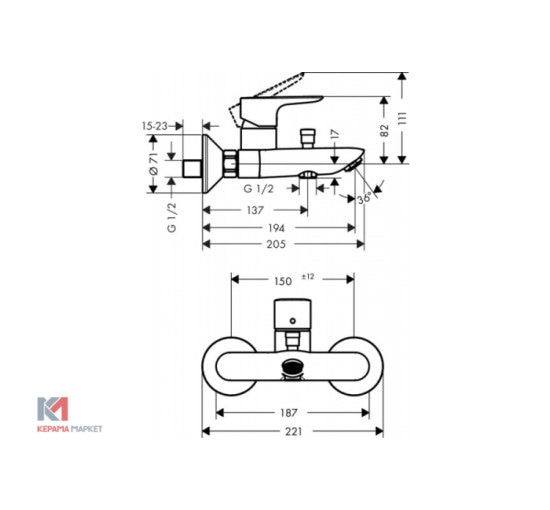 Змішувач Hansgrohe Talis E для ванни (71740000)