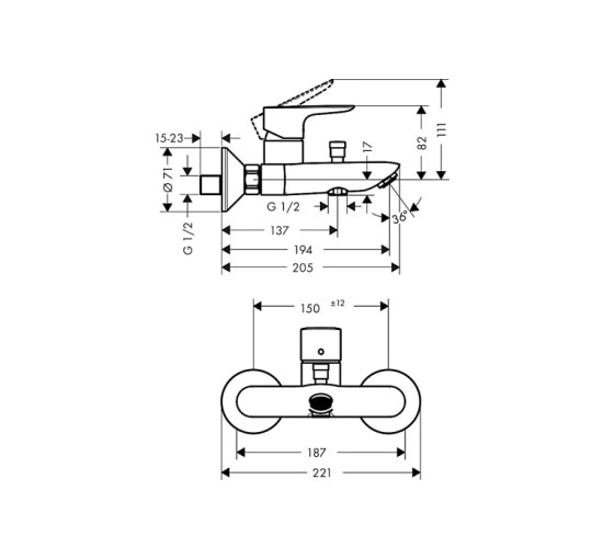 Смеситель Hansgrohe Talis E для ванны Brushed Black Chrome (71740340)