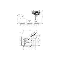 Смеситель Hansgrohe Metropol на край ванны на 3 отверстия, ручка Loop Secuflex хром (74550000)