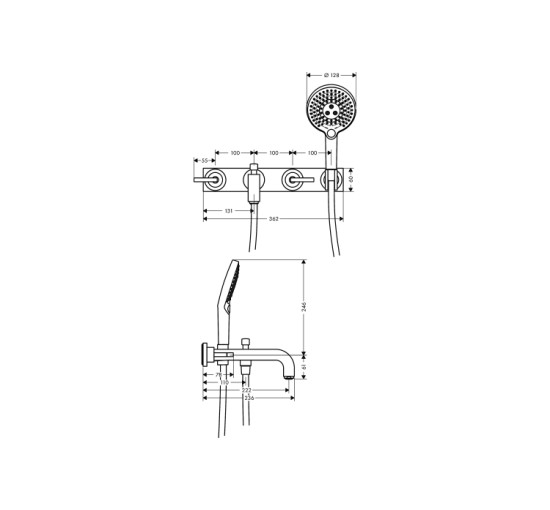 Смеситель Axor Citterio 222 Lever для врезной ванны со стены на 3 отверстия Polished Black Chrome 39442330