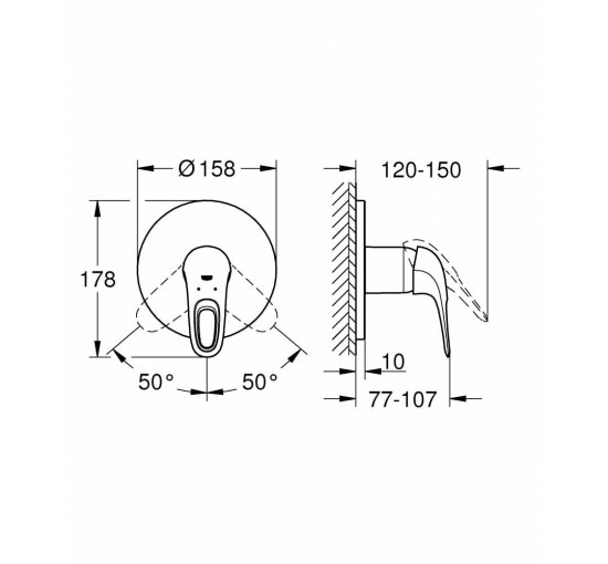 Наружная часть смесителя без скрытой части GROHE EUROSTYLE хром латунь 158мм 24048003