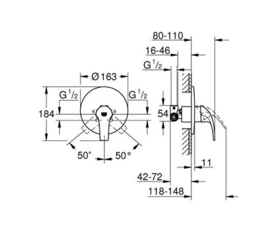 Змішувач прихованого монтажу GROHE START CURVE хром латунь 163мм 29114000