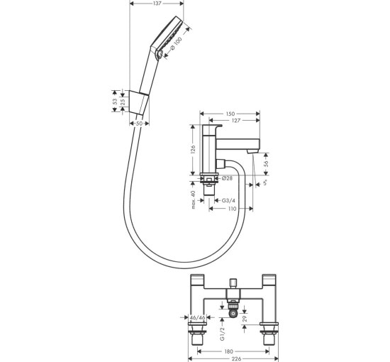 Смеситель hansgrohe Vernis Shape на борт ванны, хром 71462000