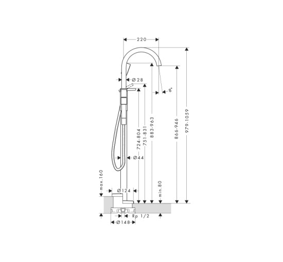 Смеситель One для напольной ванны Polished Gold Optic (48440990)