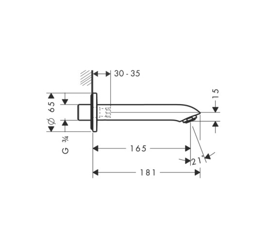 Излив Hansgrohe Metris на ванну, выступ 165 мм (31494000)