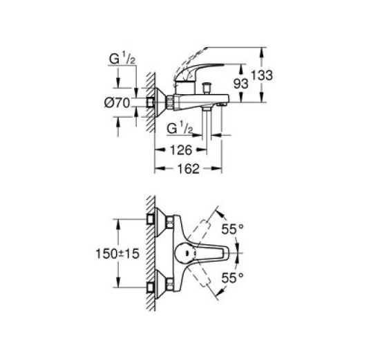 Змішувач для ванної одноважільний із коротким виливом GROHE BauCurve хром латунь 23599000