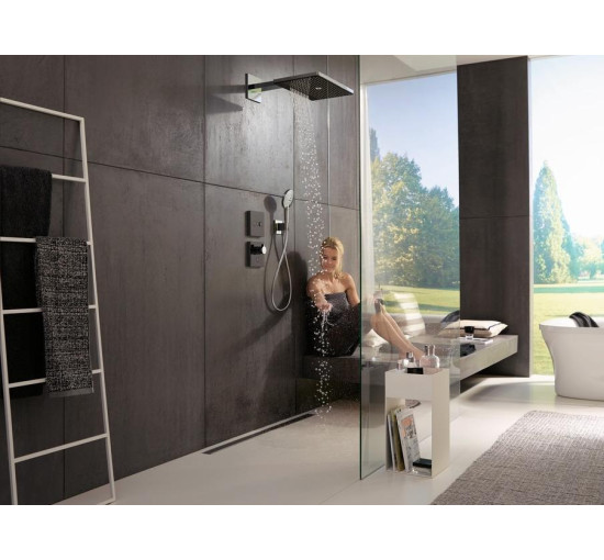 Термостат hansgrohe ShowerSelect Highfow для душа з окремим виводом для ручного душа, чорний скляний 15735600