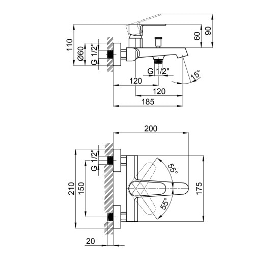 Смеситель для ванны Qtap Vranov 3018104GC