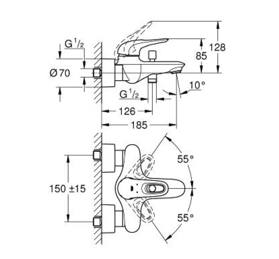 Смеситель для ванны Grohe Eurostyle (33591003)