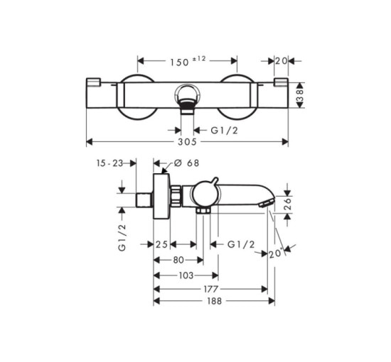 Смеситель Hansgrohe с термостатом для ванны Ecostat Comfort (13114000)